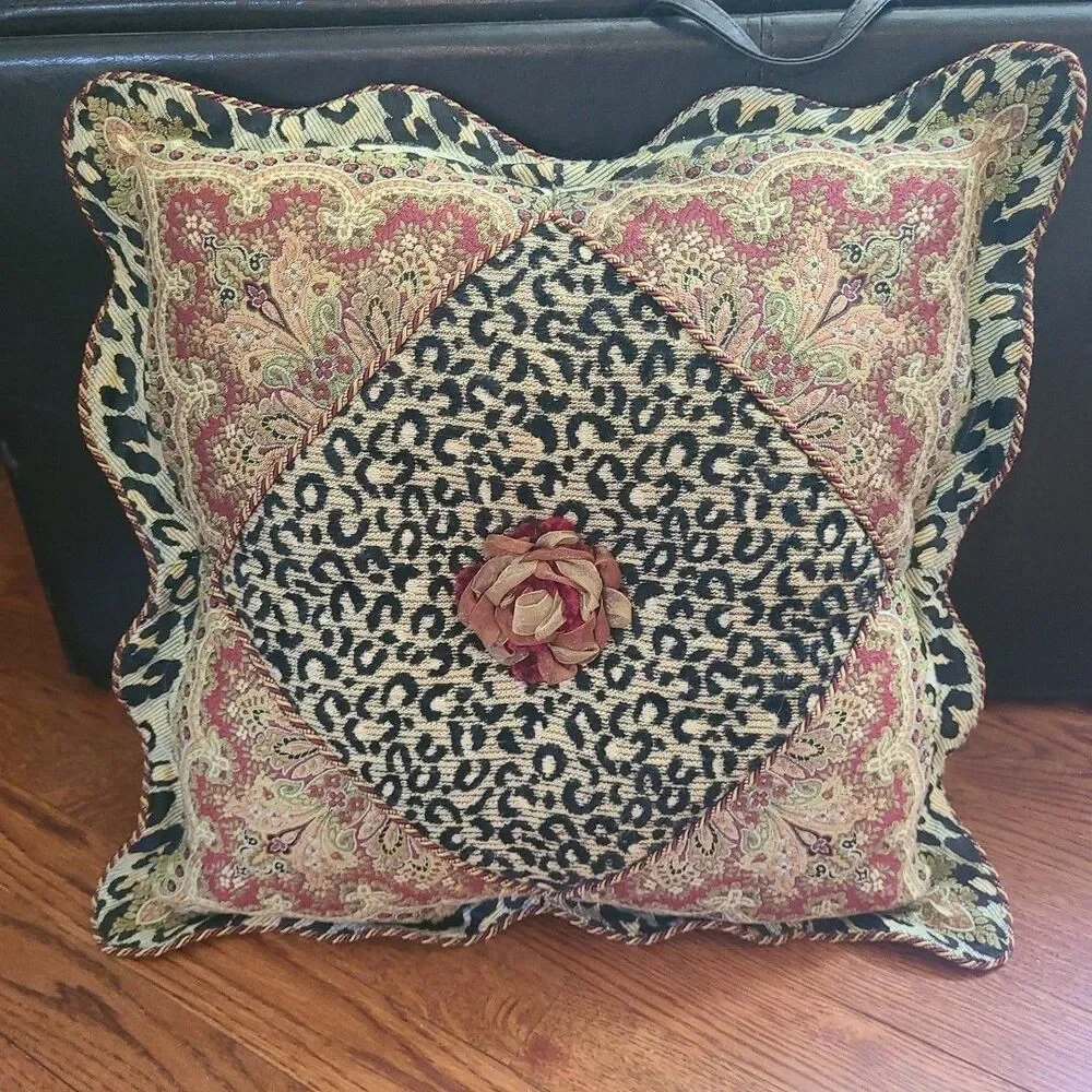 Sweet Dreams Neiman Marcus Square Decor Pillow Burgundy Brocade Animal Print